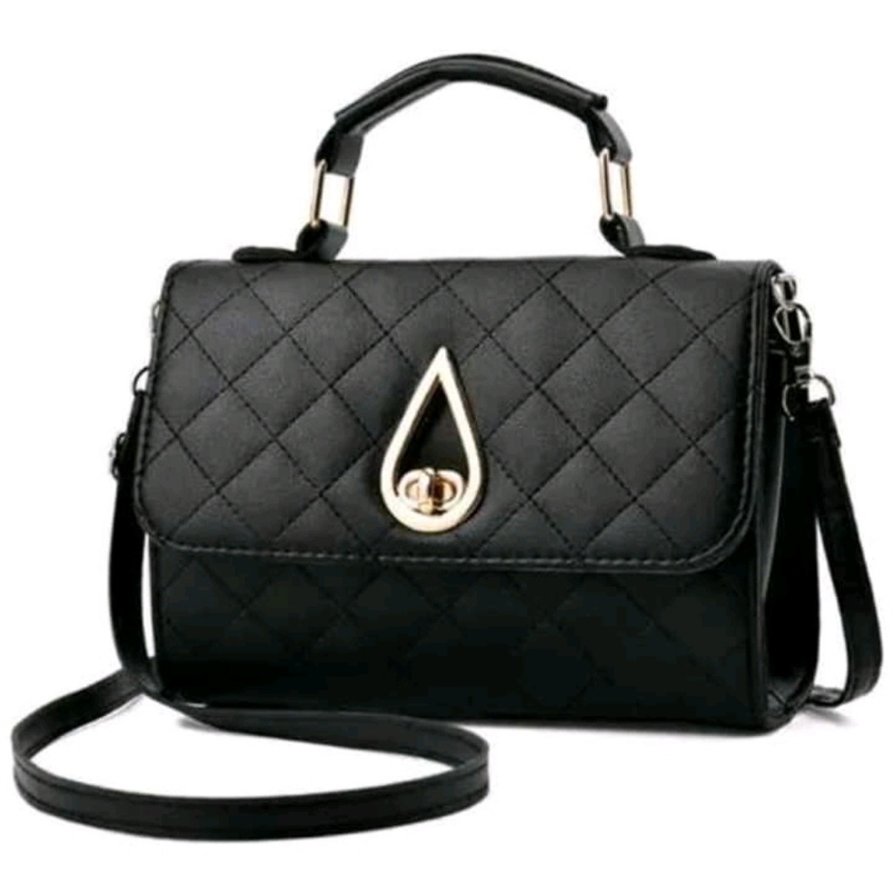 Flap Quilted Twist Lock Handbag - BLACK